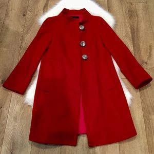 Red Wool Zara Coat with silver button details